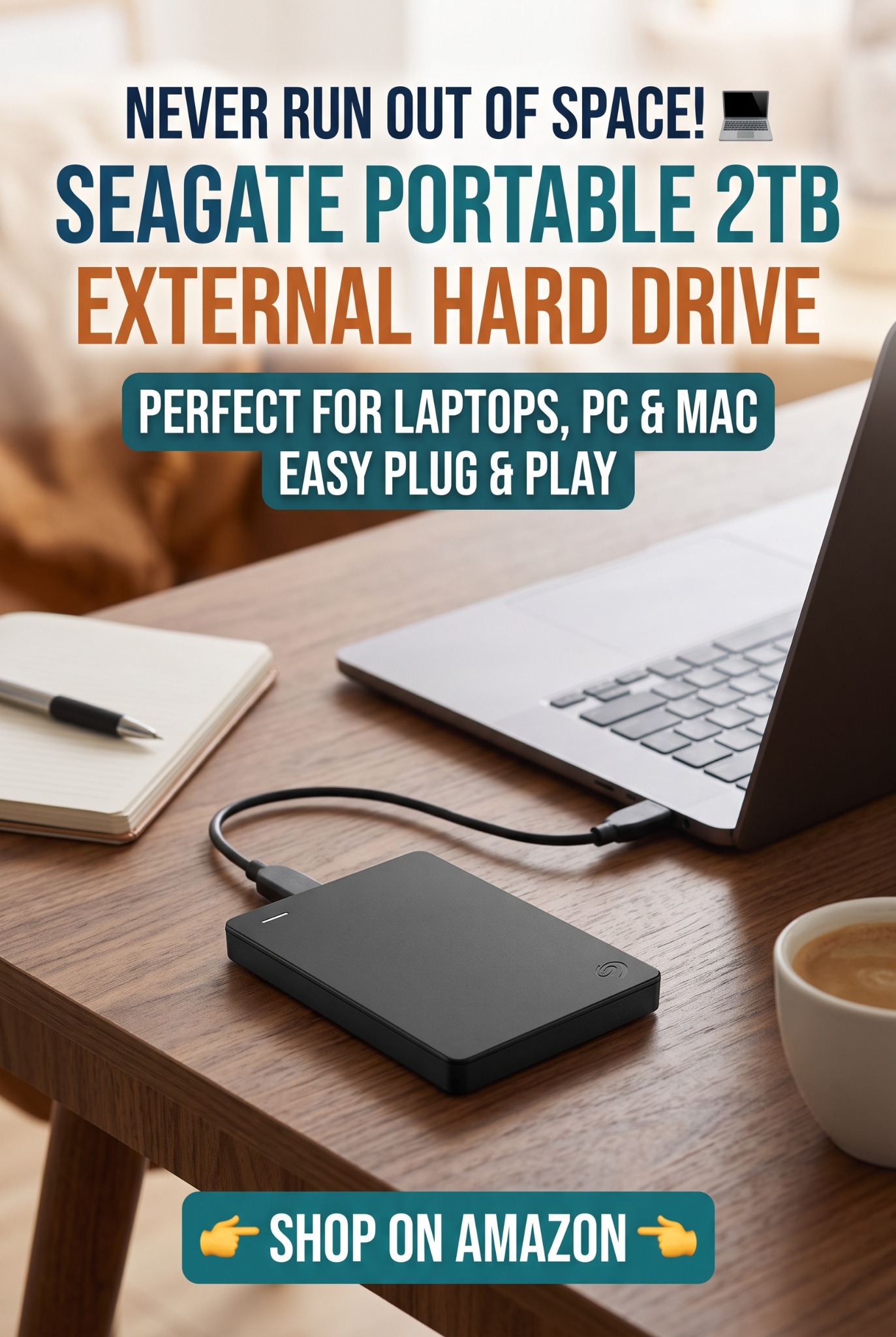 Seagate Portable 2TB external hard drive promotional image